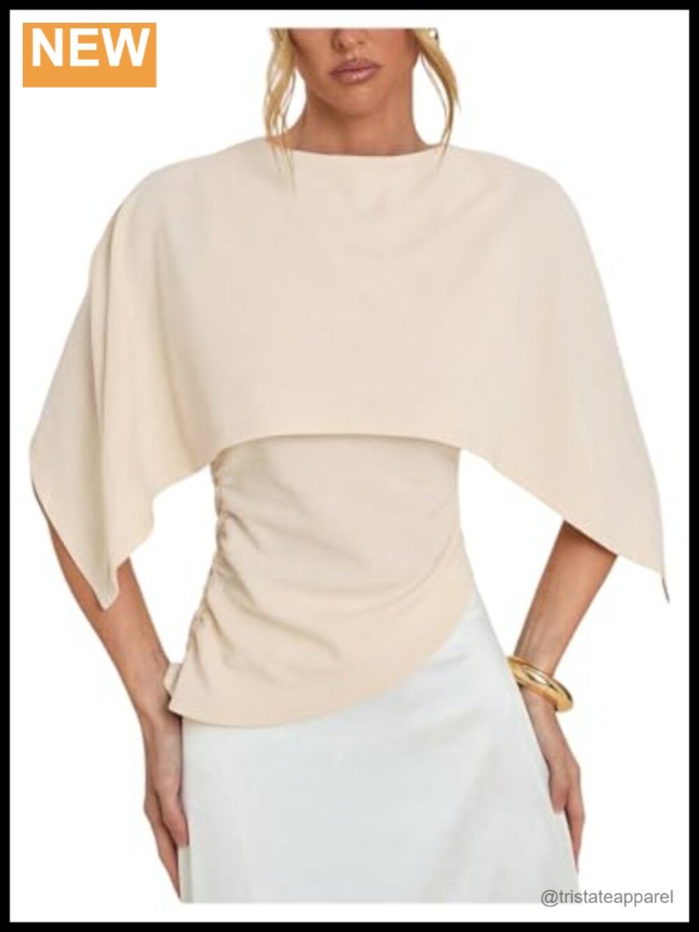 Women's Ruched Asymmetrical Elegant Tops Dressy Half Sleeve Blouse